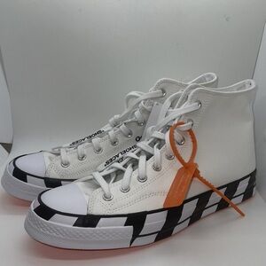 Converse Off-White High-Tops with Black Checkered Sole